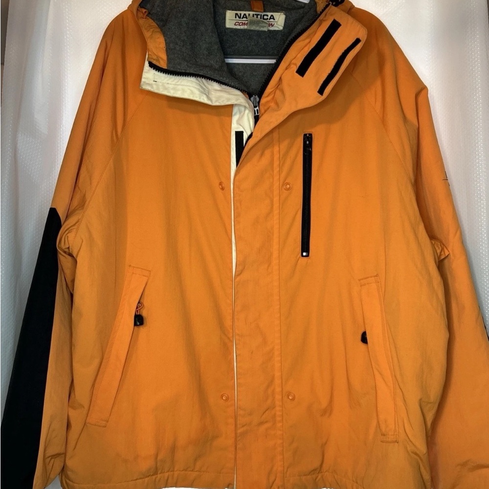 Nautica Men’s Orange Ski/Snowboard Jacket with Black Y2K Straps on Hood